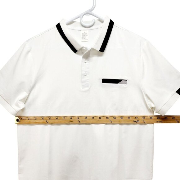 Mens White Polo Shirt With Black Trim Short Sleeve Button Collar Chest  Size S - Picture 8 of 8